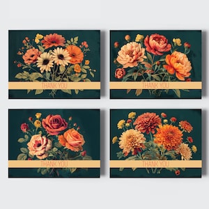 Lot de 4 cartes de remerciement bouquet d'automne de saison - 3,5 x 5 pouces avec enveloppes blanches dans une boîte transparente