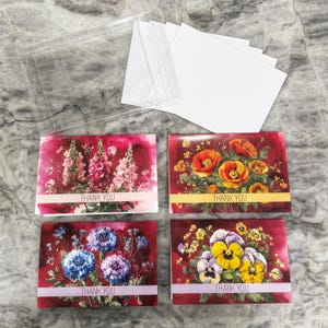 Lot de 4 cartes de remerciement bouquet d'hiver de saison - 3,5 x 5 pouces avec enveloppes blanches et boîte de rangement transparente