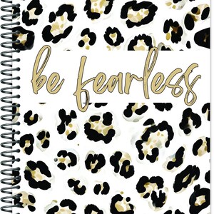 A5 Leopard Print "Be Fearless" Journal – College Ruled Notebook with Black Plastic Spiral Binding, 100 Pages