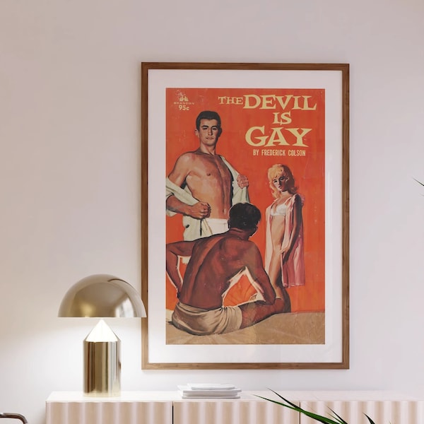 Devil is Gay- Poster, HIGH QUALITY PRINT, Vintage Magazine Poster, Pulp Cover, lgbtq+, Gay Poster, Gay Art, Queer, Gay Print, Gallery Wall