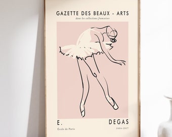 Affiche de ballet, affiche de l'exposition Edgar Degas inspirée, impression de ballerine rose, haute qualité, illustration de ballet, art mural ballerine vintage