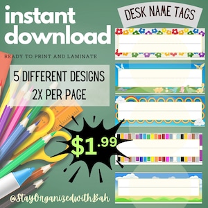 Printable Classroom Desk Name Tags | Instant Download | Back to School Blank Desk Name Plates - Etsy