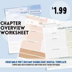 May include: Printable chapter overview worksheet template in PDF format. The worksheet has a light blue and peach background with a terrazzo pattern. The worksheet includes sections for title, chapter, main idea, key details, short summary, my thoughts and feelings, and extra notes.