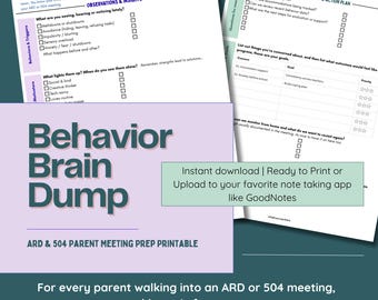 Behavior Brain Dump | Sonderschulungsplan | ARD & 504 Eltern Treffen Prep Printable | Wohnungen Planer