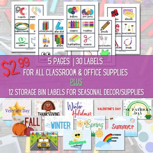 Ultimate Organization Bundle: Seasonal & Supply Bin Labels for Schools, Daycare, Office – Perfect for ADHD Brains!