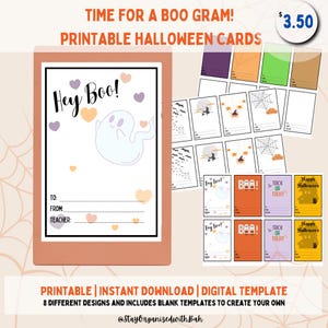 Printable Boo Grams | Halloween Cards for School and Daycare | Instant Download | 8 Fun and Spooky Designs + Blank Templates