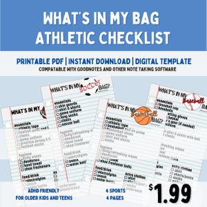offizielle Sporttasche | Leichtathletik-Tasche Checkliste für Kinder, Jugendliche - ADHS-freundlich | Boost-Unabhängigkeit und Exekutivfunktion | Sofort Download