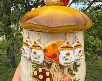 Vintage Mushroom Set of 2 Jars, 1 Large 1 Medium Kitchen Canister