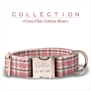 Cotton Pink Custom Dog Collar, Coco Chic Collection, Plaid Pattern.