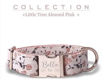 Collar de perro personalizado Almond Rose, ajustable para perros pequeños, medianos y grandes, hebilla de metal personalizada.