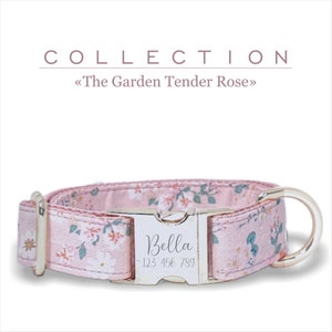 Tender Rose Customized Dog Collar, Adjustable for Small, Medium, Large Dogs, Metal Buckle Laser Engraved