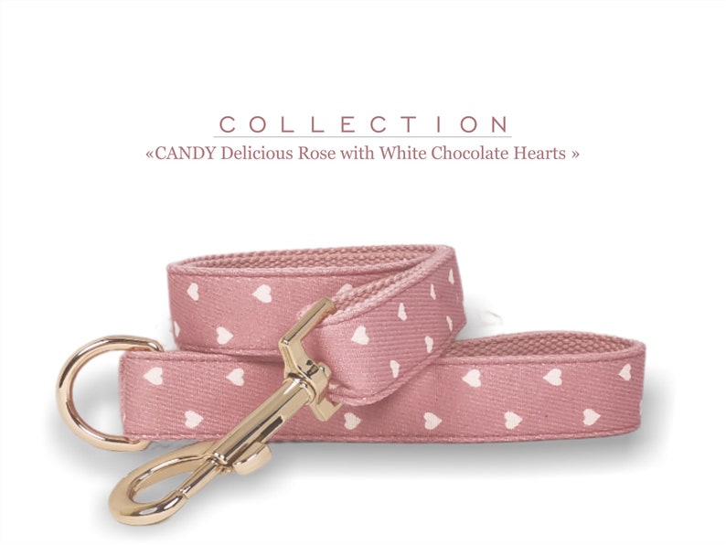 Delicious Rose Custom Dog Collar with White Hearts, Candy Collection, Metal Buckle. image 6