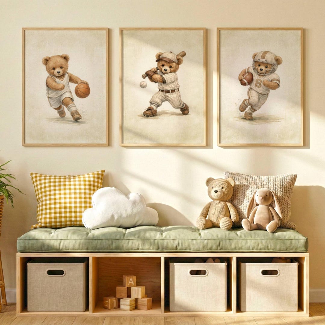Boy Nursery Wall Art Vintage Teddy Bear Decor for Baby Room Prints ...