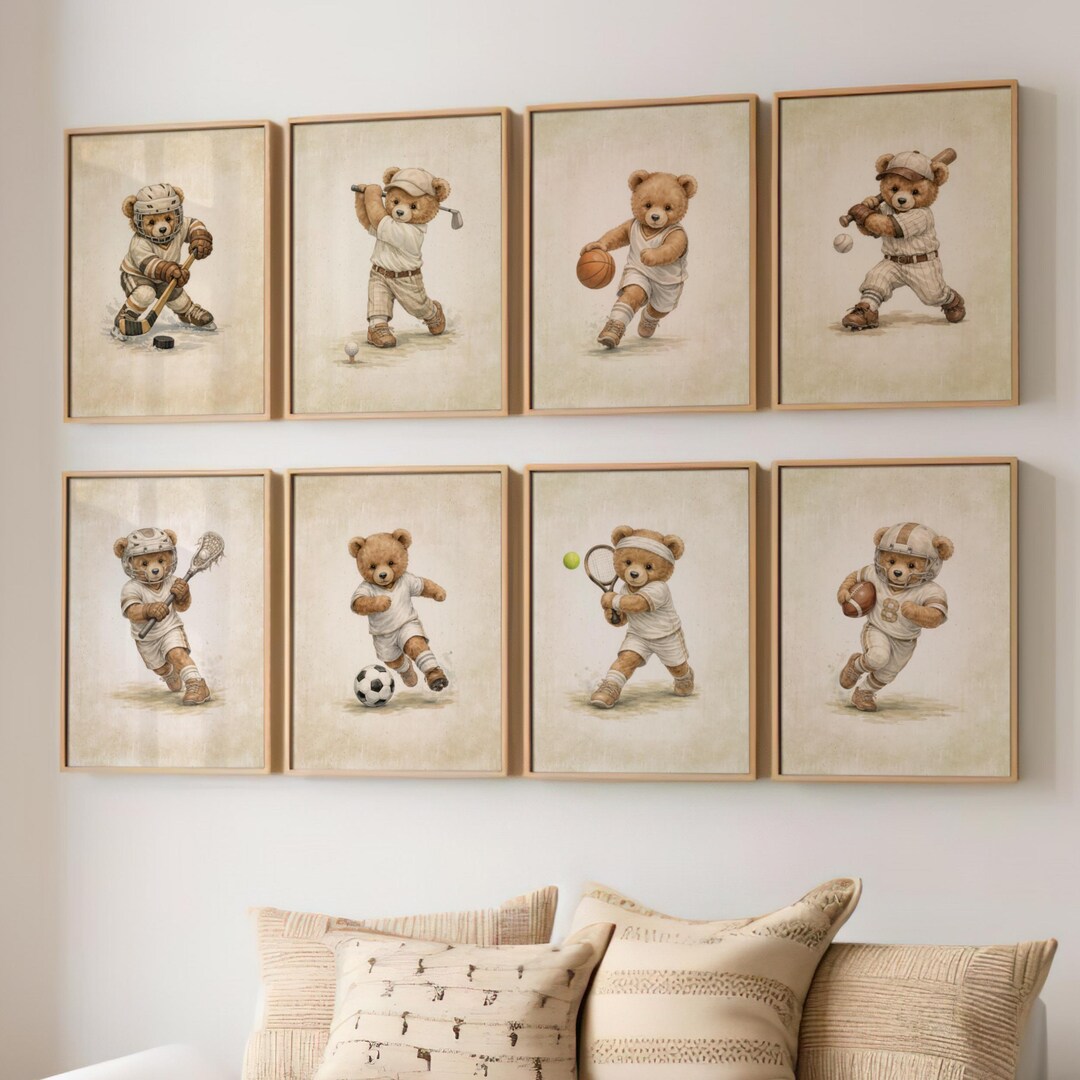 Teddy Bear Nursery Wall Art Printable Gift for Baby Shower, Set of 8 ...