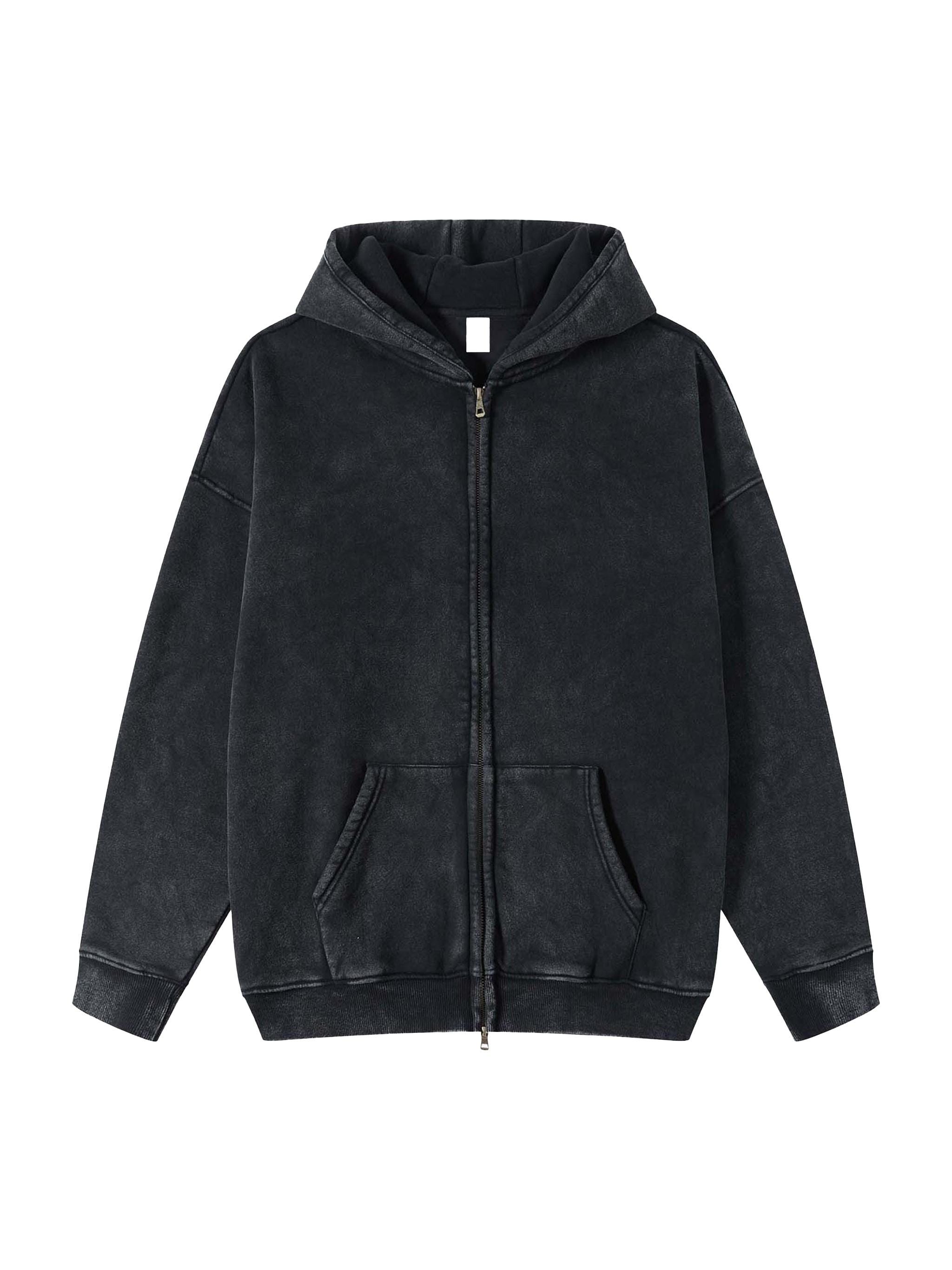 Streetwear Acid Washed Zip Fleece Hoodie Jacket, 360 GMS