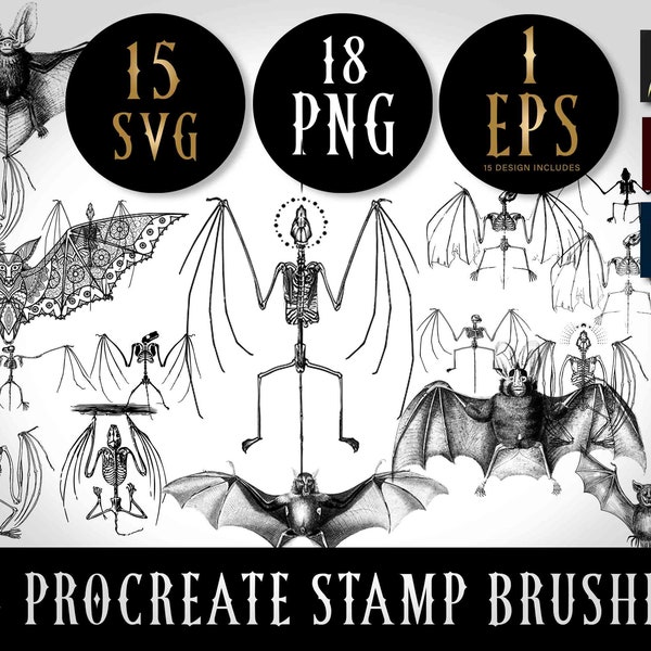 Squelette de chauves-souris Bundle, Procreate Brush, Tshirt SVG, Bats Anatomy Tattoo Stamp, PNG Clipart, Tylonycteris robustula, Bat Bones Vector Illustration