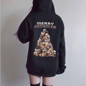 Merry Gothmas Hooded Sweatshirt,Skull Christmas tree Hoodie, Satanic Noel Sweatshirt, Gothma Tee,Goth Christmas T-Shirt,Gothic Holiday Gift