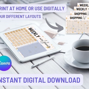 Wöchentlicher Menüplaner, Einkaufsliste, digitaler Download, Print to Home, Meal Prep Planer, Einkaufsliste, druckbare Planer, Sofort Download