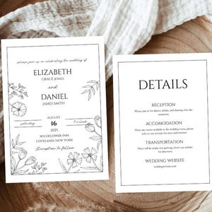Modern Wedding Invitation Suite | Editable Canva Template Set | Wedding Invite, Details Card