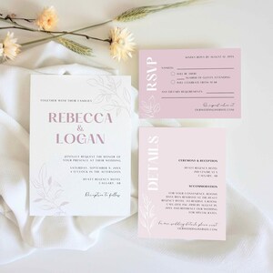 Blush Wedding Invitation Templates | Pink Wedding Invitation Suite | Printable Invitation Bundle | Canva Templates | Digital Download