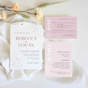 Modelli per inviti di nozze rosa cipria / Pacchetto di inviti eleganti / Modelli Canva / Download digitale