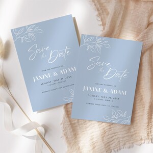 Dusty Blue Save the Date Wedding Template: Customizable in Canva (Instant Download)
