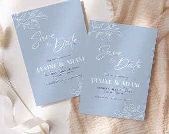 Dusty Blue Save the Date Wedding Template: Customizable in Canva (Instant Download)