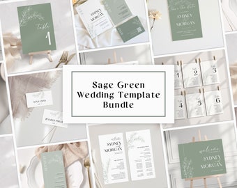 Sage Green Wedding Template Bundle: Invitations, Cards, & Signs | Editable in Canva (Digital Download)
