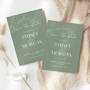 Sage Grün Save the Date Vorlage | Minimalistische Hochzeitseinladung | Canva Vorlage | Digitaler Download