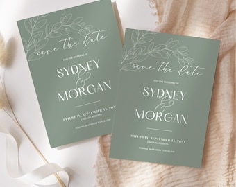 Sage Green Save the Date Wedding Template: Editable in Canva (Digital Download)