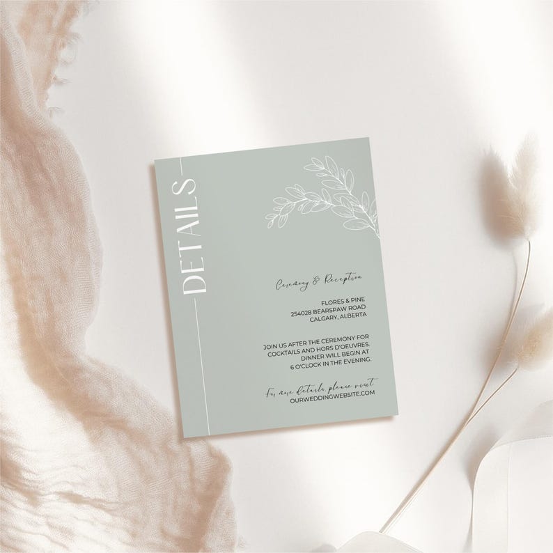 Sage Green Wedding Invitation Suite: Minimalistic Templates Customizable in Canva (Digital Download) image 4