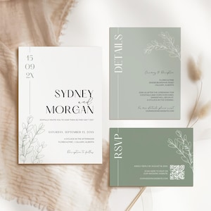 Sage Green Wedding Invitation Suite: Minimalistic Templates Customizable in Canva (Digital Download) image 2