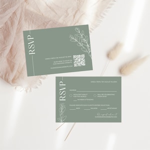 Sage Green Wedding Invitation Suite: Minimalistic Templates Customizable in Canva (Digital Download) image 5