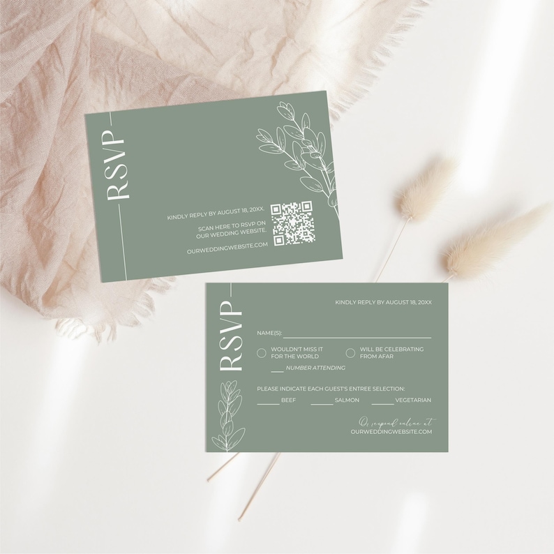 Sage Green Wedding Invitation Suite: Minimalistic Templates Customizable in Canva (Digital Download) image 5