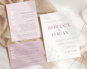 Blush Pink Wedding Invitation Templates | Elegant Invitation Bundle | Canva Templates | Digital Download