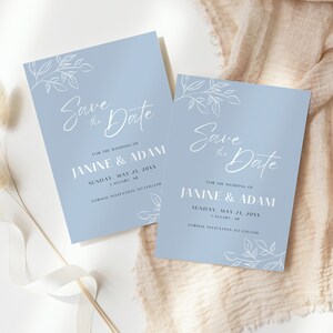 Dusty Blue Save the Date Hochzeitsvorlage, moderne minimalistische 5x7 Einladung Anpassbare in Canva, digitaler Download