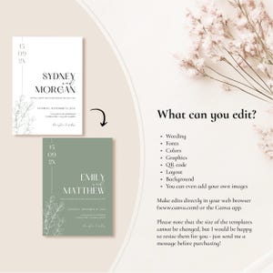 Sage Green Wedding Invitation Suite: Minimalistic Templates Customizable in Canva (Digital Download) image 7