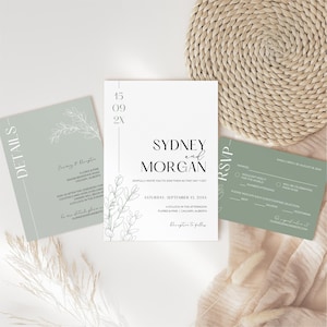 Sage Green Wedding Invitation | Minimalist Wedding Invitation Templates | Canva Templates | Digital Download