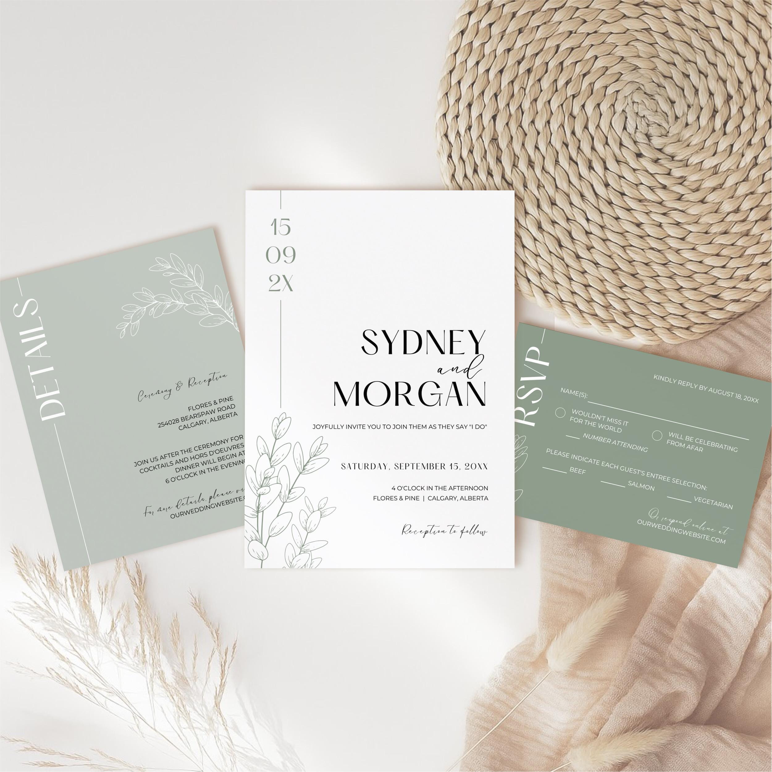 Sage Green Wedding Invitation | Minimalist Wedding Invitation Templates | Canva Templates | Digital Download