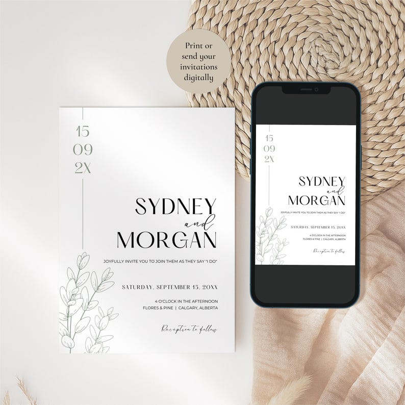 Sage Green Wedding Invitation Suite: Minimalistic Templates Customizable in Canva (Digital Download) image 3