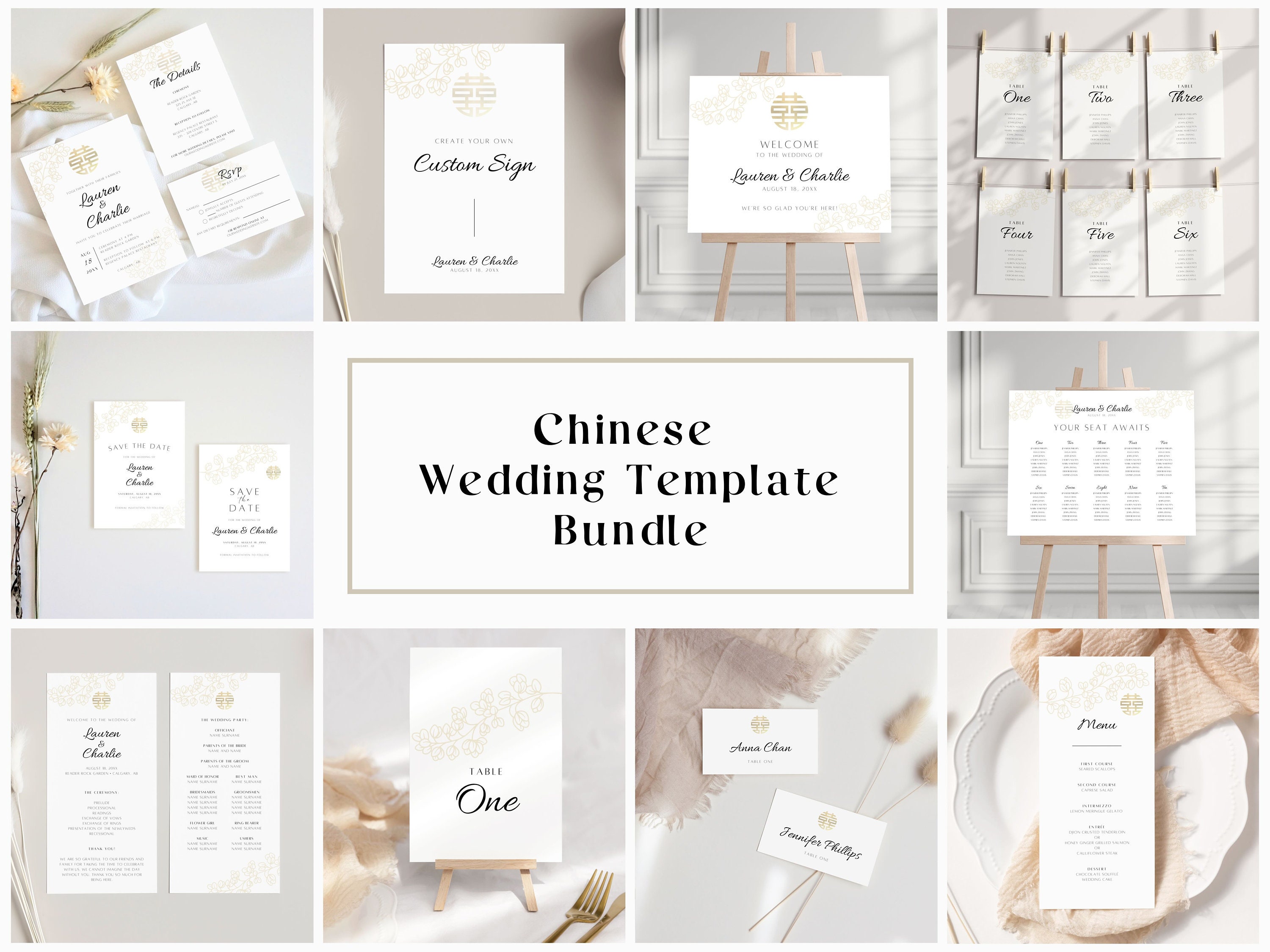 Chinese Wedding Template Bundle Invitations, Cards, and Signs Double