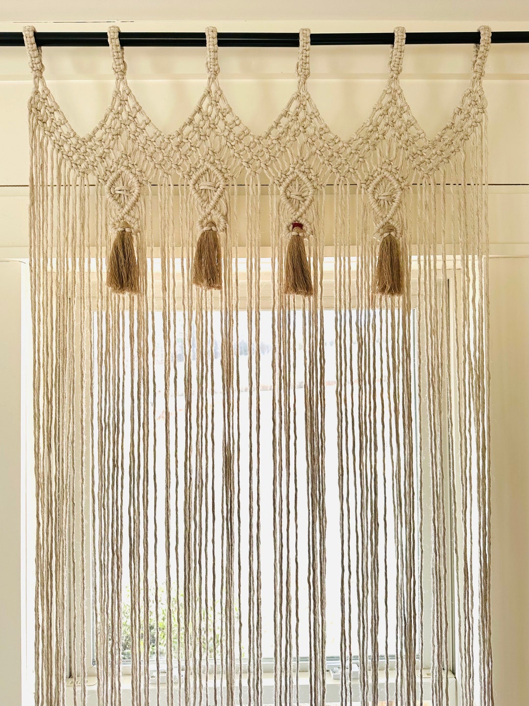 Recycled Linen Rope Curtain - Boho Knotted Window Covering - Etsy