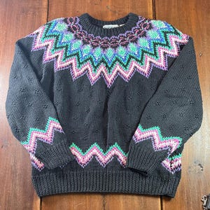 Women&#39;s Northern Isle Chunky Nordic Yoke Sweater Fair Isle Size Large Hand Knit