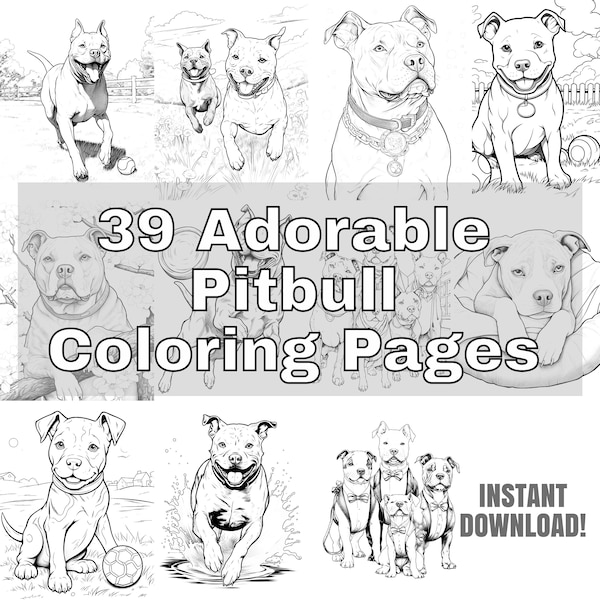 39 Paw-some Pitbull Printable Coloring Pages: Fun-filled Art for Dog Lovers | Instant Download | Original Designs