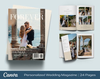 1st Wedding Anniversary Gift, Wedding magazine, Printable Paper Anniversary Gift, Editable Canva Template, DIY wedding anniversary
