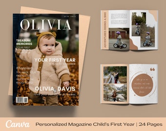 Child&#39;s First Year Magazine, Personalized Gift for Baby, 1st Birthday Gift, Baby in Bloom, 2 Year Old Girl Gift, Custom Photo Album