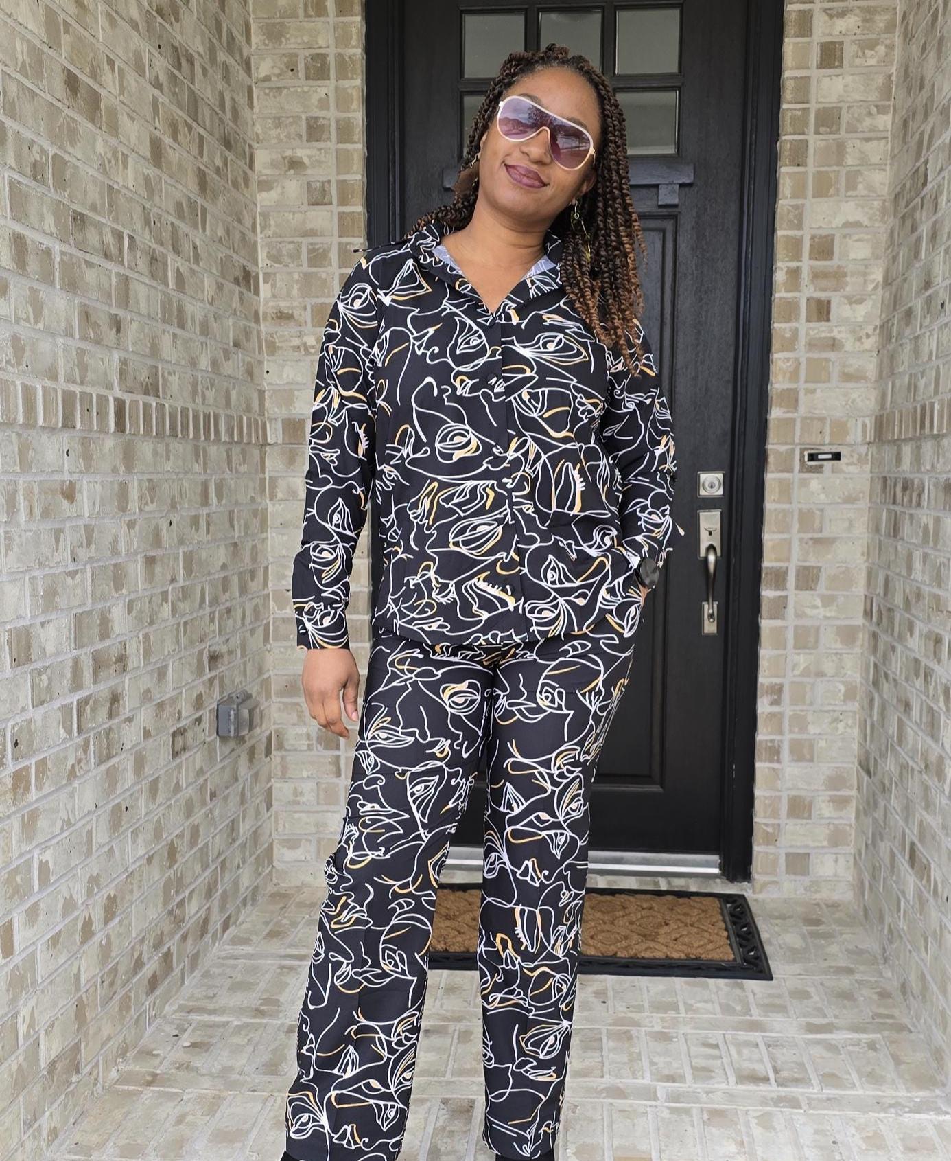BAJAOEY Pajamas For Women Set - 2 Piece Short Sleeve Lounge Set, V-Neck Top & Long Pants With Pockets, Soft Sleepwear