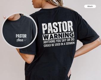 T-shirt drôle d'avertissement de pasteur, cadeau personnalisé pour pasteur, streetwear manches courtes cadeaux d'anniversaire chrétien prédicateur ministre T-shirt hommes femmes
