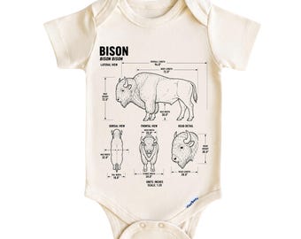 Bison Baby Bodysuit, Buffalo Baby Outfit, Wildlife Baby Onesie ®, Vintage Animal Blueprint Newborn Gift for Boys Girls