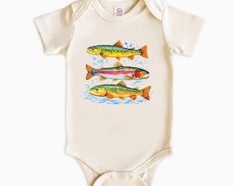 Trouts Baby Bodysuit: Fish Kids Sweatshirt 1,2,3,4,5,6,7 Years Boys or Girls Fish Shirt - Fishing Baby Bodysuit or Kids Shirt